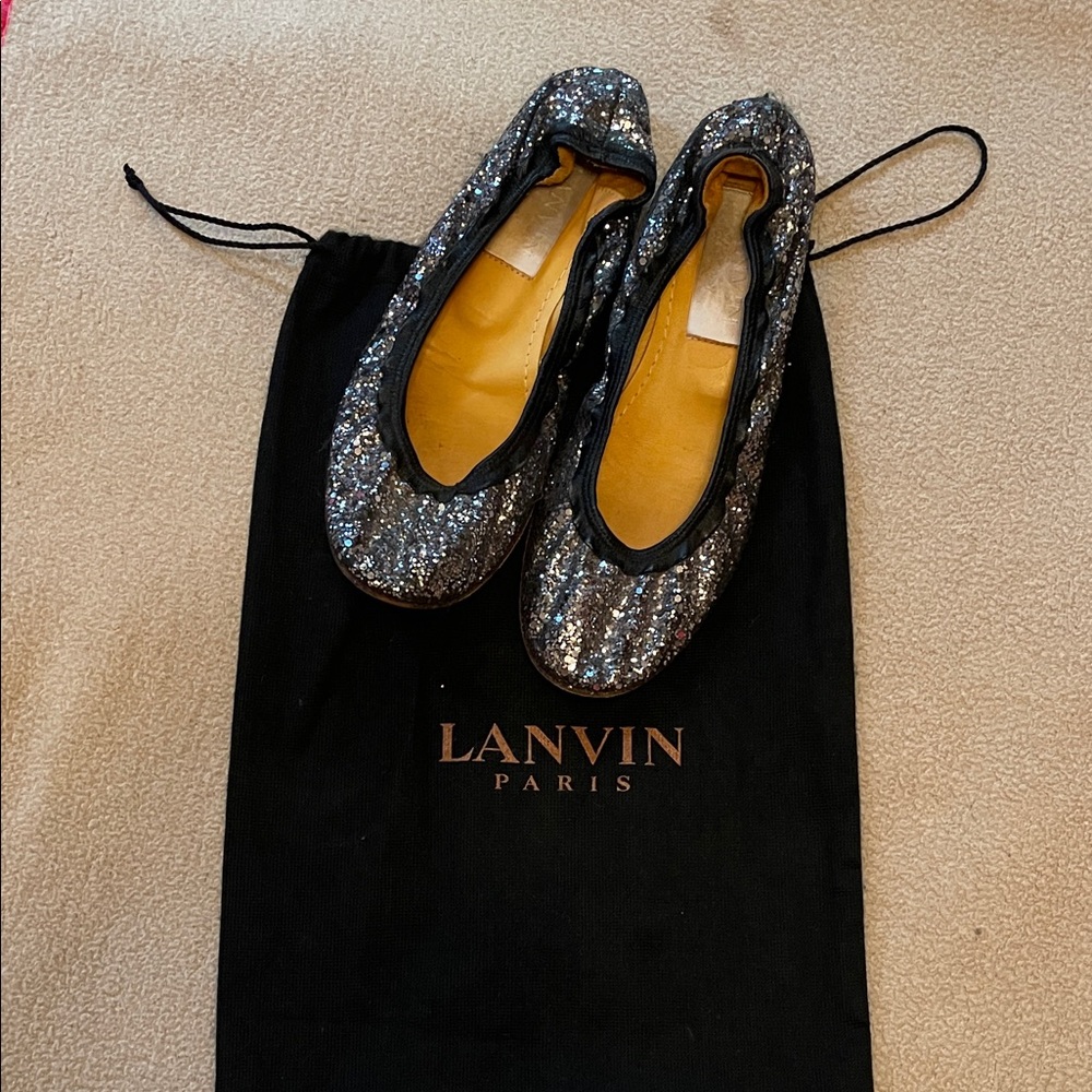Lanvin Glitter Ballet Flats - Silver and Black